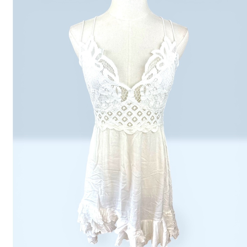 Free People FP One NWT Adella Slip Dress SZ Large White Lace Boho Mini - Picture 4 of 13